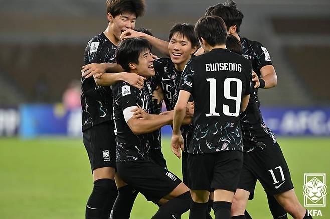 지난 4월 사우디아라비아에서 열린 U-17 아시안컵 당시 U-17 대표팀 선수들. [대한축구협회 제공. 재판매 및 DB 금지]