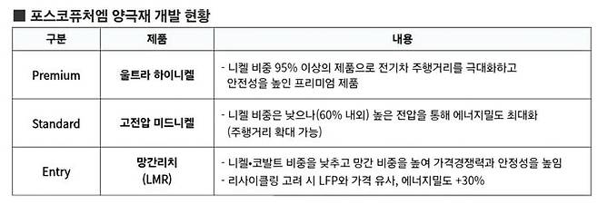포스코퓨처엠 양극재 개발 현황. ⓒ포스코퓨처엠