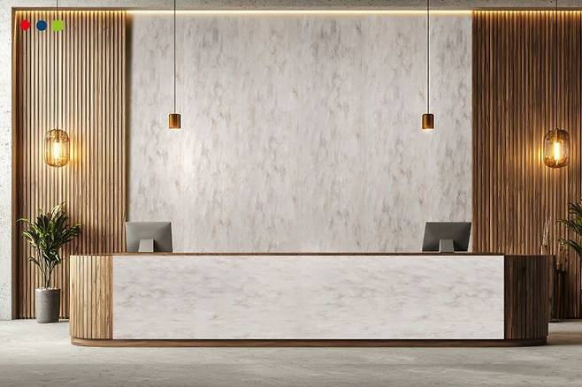 롯데케미칼 아리아 컬렉션 베일이 적용된 인포데스크. ⓒ롯데케미칼