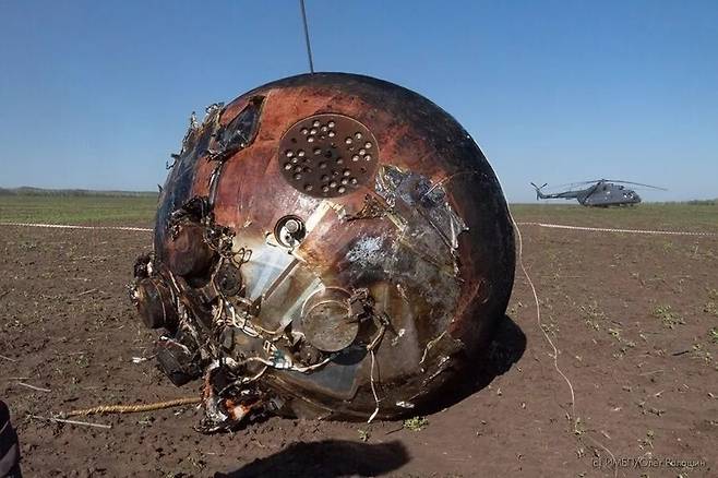 2013년 비온-엠1호 위성에서 30일간의 우주 동물 실험을 마치고 돌아온 캡슐. 러시아 생의학문제연구소 제공