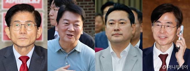 (서울=뉴스1) 안은나 기자,이승배 기자 = 국민의힘 전당대회를 하루 앞둔 21일 김문수(왼쪽부터), 안철수, 장동혁, 조경태 국민의힘 당대표 후보가 각자 당사와 대구, 국회에서 일정을 소화하고 있다. 2025.8.21/뉴스1  Copyright (C) 뉴스1. All rights reserved. 무단 전재 및 재배포,  AI학습 이용 금지. /사진=(서울=뉴스1) 안은나 기자,이승배 기자