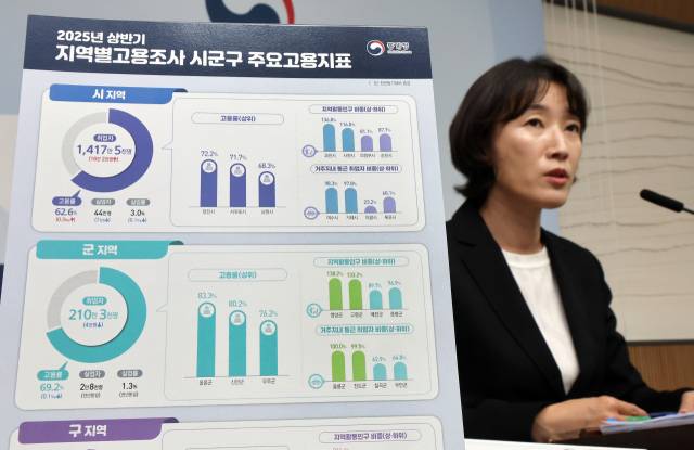 송준행 통계청 송준행 고용통계과장이 21일 정부세종청사 기획재정부 브리핑실에서 2025년 상반기 지역별고용조사 시군구 주요고용지표에 관해 설명하고 있다. 연합뉴스.