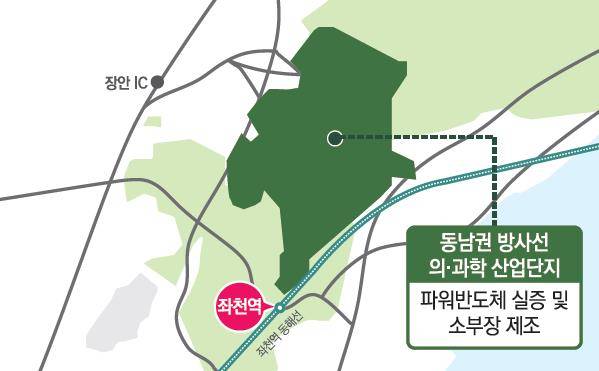부산시가 기장군 동남권방사선의과학산단 일대에 조성 중인 ‘전력반도체 특화단지’ 위치도. 사진제공=부산시