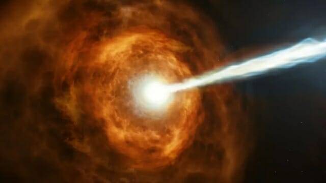 붕괴하는 거대 별 주변에서 분출되는 감마선 폭발의 모습 (사진=NASA, ESA 및 M. Kornmesser)