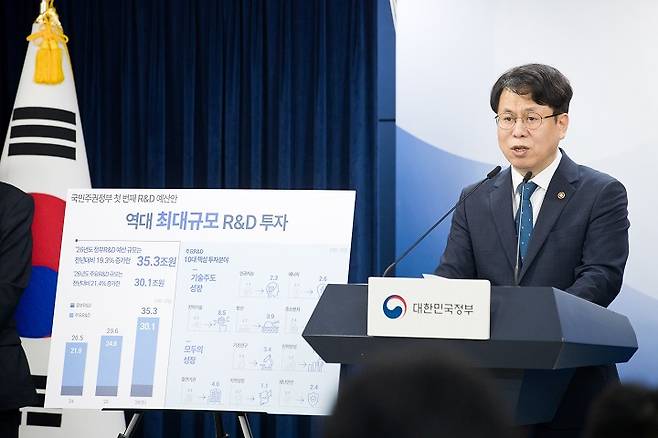 박인규 과학기술정보통신부 과학기술혁신본부장이 22일 오후 서울 종로구 정부서울청사 본관 브리핑룸에서 '2026년도 국가연구개발사업 예산 배분조정안' 관련 브리핑을 하고 있다.(사진=과기정통부 제공)