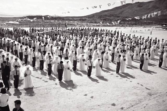 1963년 9월26일 옛 서산개척단 운동장에서 열린 1차 합동결혼식. 지금은 마늘밭 등으로 변해있다. 한겨레 자료사진