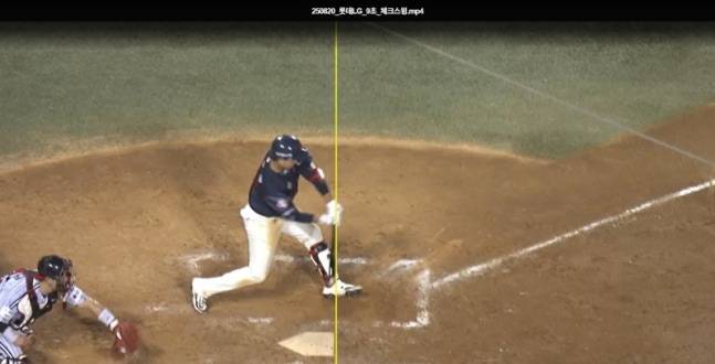 20일 롯데-LG전 9회 초 손호영 타석에서 나온 체크스윙 관련 비디오 판독 장면. 사진=KBO 홈페이지