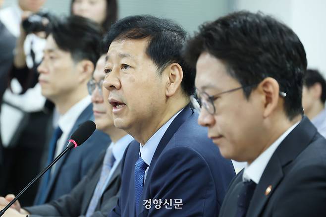 구윤철 부총리 겸 기획재정부 장관이 지난 20일 국회 의원회관에서 열린 ‘새 정부 경제성장전략’ 관련 당정 협의에서 발언하고 있다. 한수빈 기자