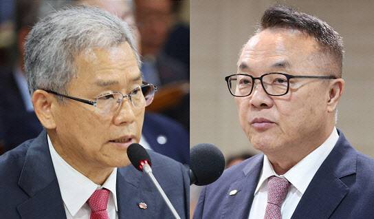 김동철 한국전력 사장(왼쪽)과 황주호 한국수력원자력 사장. 연합뉴스&nbsp;