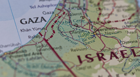 지도 안에 이스라엘 영토와 가자(GAZA)지역이 보인다