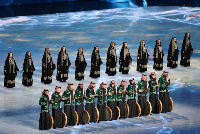 제9회 하얼빈 동계아시안게임 폐회식에서 차기 대회 개최지인 사우디아라비아의 도시 문화 공연이 펼쳐지고 있다. 뉴스1