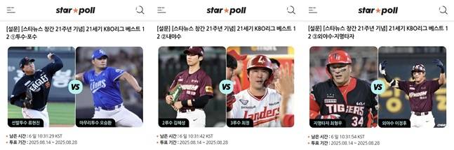 '스타폴(STARPOLL)'에서 진행 중인 '21세기 KBO리그 베스트12' 팬 투표. /사진=스타뉴스