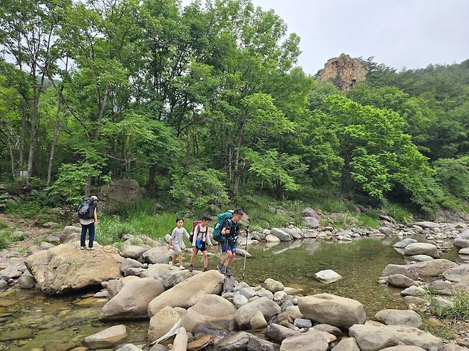 본격적인 산행이 시작되는 박달나무 쉼터 앞 창암계곡. 박준형 제공