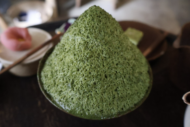 Shaved matcha ice dessert included in the Chabing Set for two (T. Nomad)