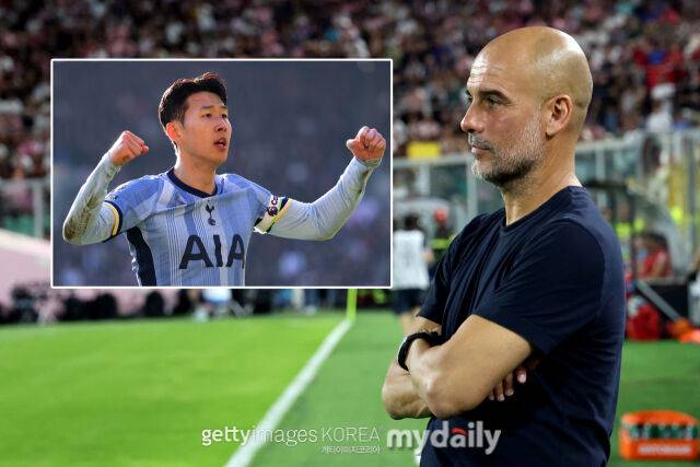 펩 감독(오른쪽)은 항상 토트넘과 대결을 앞두고 경계대상 1호로 손흥민을 꼽았다. /게티이미지코리아