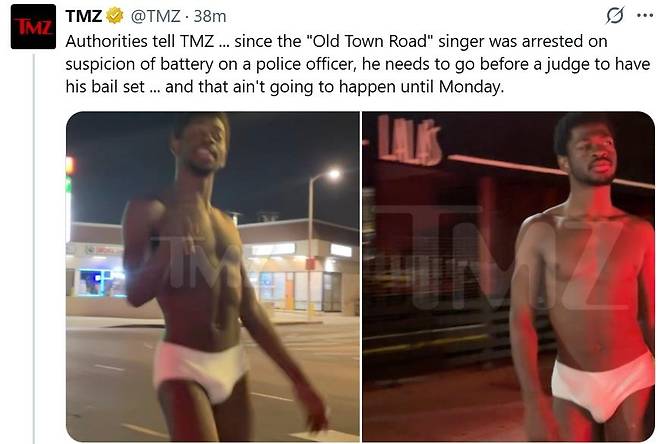 미 연예매체 TMZ가 전한 릴 나스 엑스의 도로 활보 장면 [@TMZ X 게시물 캡처. 재판매 및 DB 금지]