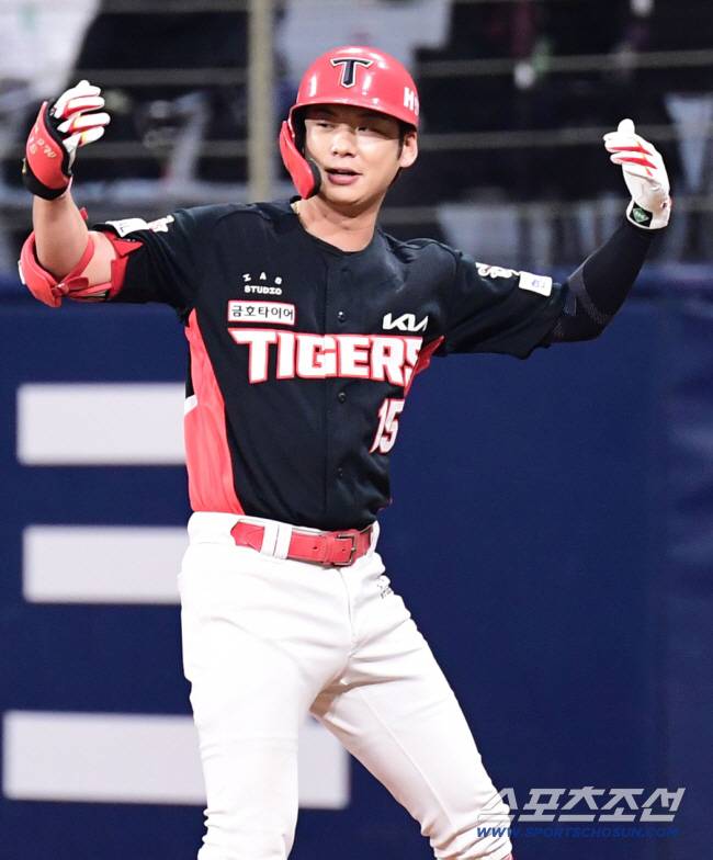 7일 고척돔에서 열린 KBO리그 키움과 KIA의 경기. 6회 1타점 적시타 날린 KIA 박정우. 고척=송정헌 기자songs@sportschosun.com/2025.05.07/