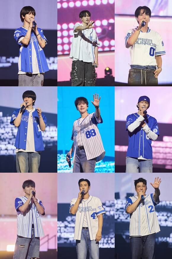그룹 슈퍼주니어의 예성·은혁·이특·동해·신동·시원·려욱·희철·규현(왼쪽 위부터 시계방향)이 20주년을 기념해 '슈퍼 쇼 10' 콘서트로 팬과 만났다./SM엔터테인먼트