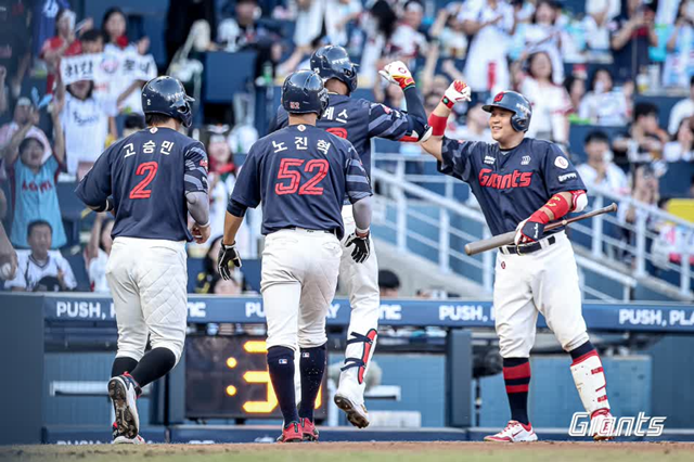 레이예스가 24일 창원 NC전에서 홈런을 친 뒤 기뻐하고 있다. 사진=롯데 제공