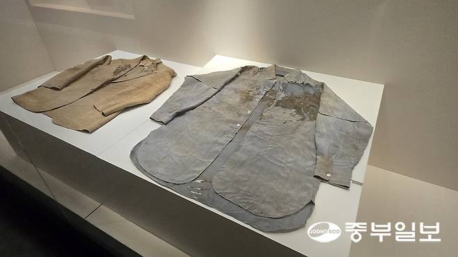 여운형이 암살당할 당시 입고 있던 양복과 셔츠. 임창희기자