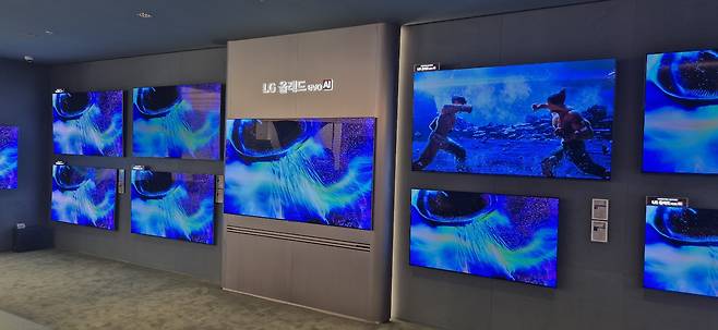 LG전자 플래그십 D5에 전시된 LG전자 OLED TV. /사진=이경남 기자