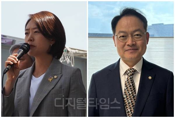 고민정(왼쪽) 더불어민주당 의원과 허영 의원. [디지털타임스 DB]