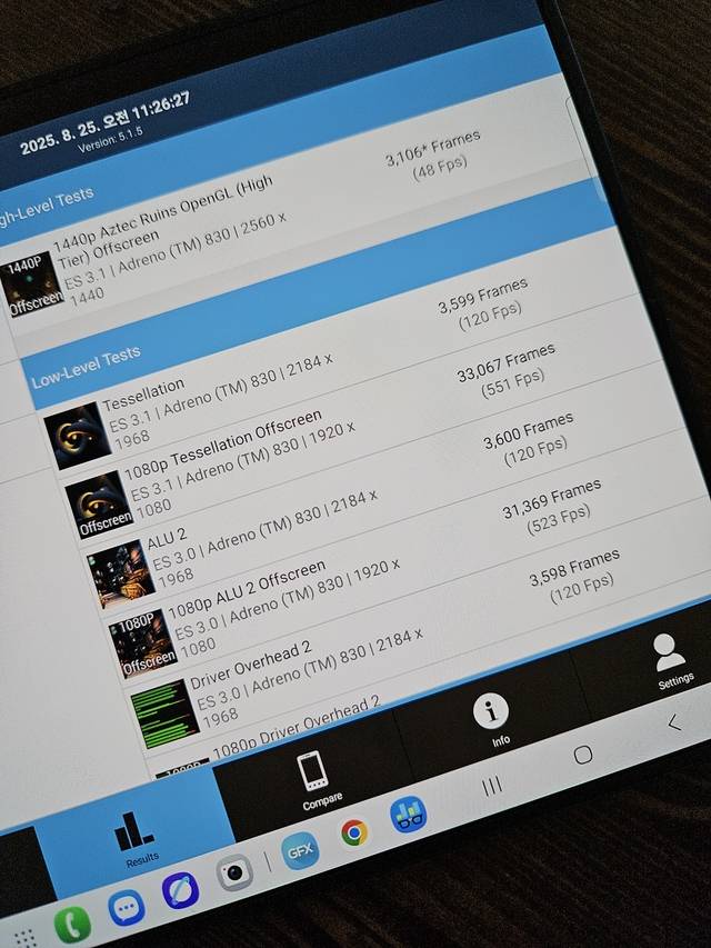 ‘갤럭시Z폴드7’ GFX벤치 테스트 결과. 김나인 기자