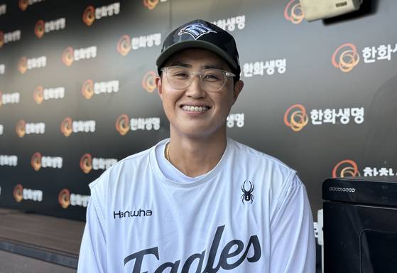 한화 라커룸의 단합을 성공적으로 이끌고 있는 주장 채은성. 배영은 기자