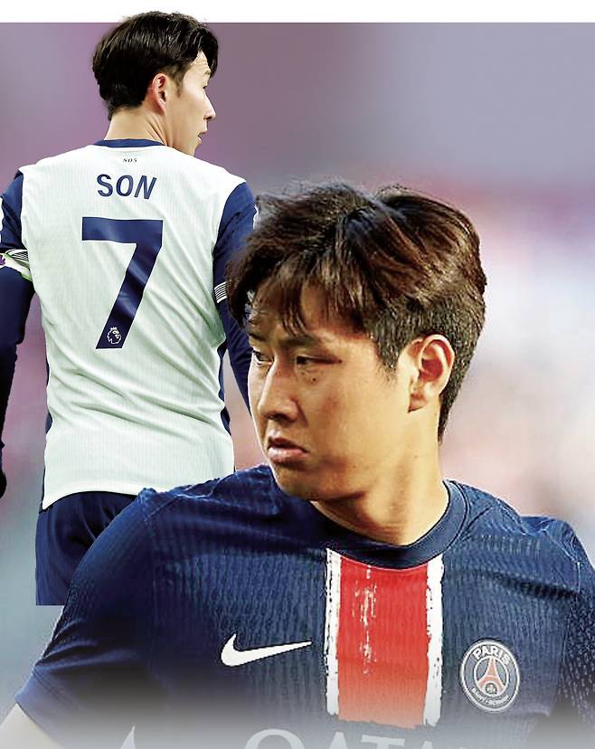 PSG 이강인(오른쪽)과 토트넘 시절 손흥민. PSG홈페이지·게티이미지코리아