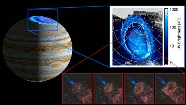 목성 오로라에서 새로운 유형의 플라즈마 파동이 포착됐다. (출처=NASA/SWRI/JPL-Caltech/SwRI/V. Hue/GR Gladstone/B. Bonfond)
