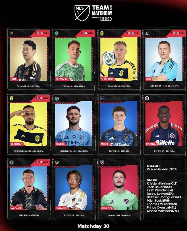 손흥민이 2주 연속 MLS 이주의 베스트11에 뽑혔다. 사진=MLS