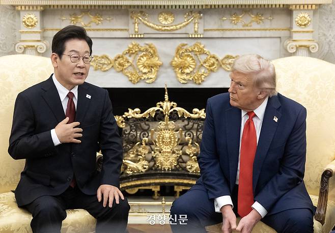 이재명 대통령과 도널드 트럼프 미국 대통령이 25일(현지시간) 미국 워싱턴DC 백악관에서 정상회담을 하고 있다. 2025.08.25 김창길 기자