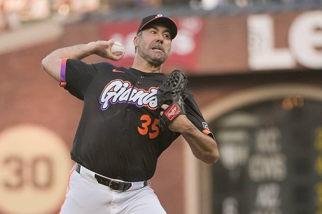 저스틴 벌랜더가 27일(한국시각) 오라클파크에서 열린 시카고 컵스전에 선발등판했다. Imagn Images연합뉴스