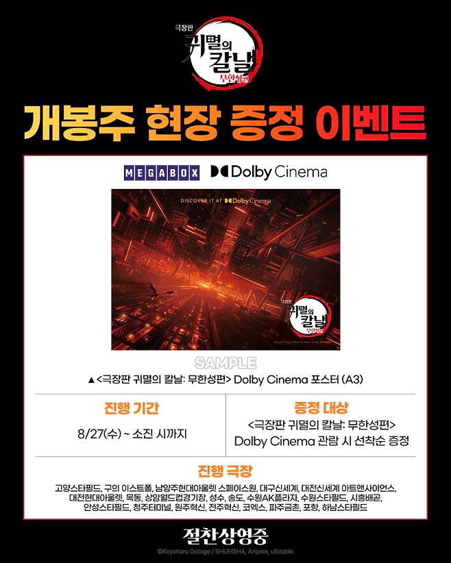 ‘귀멸의칼날 무한성편’ 특별관 포스터 증정 (제공: 애니맥스브로드캐스팅코리아)