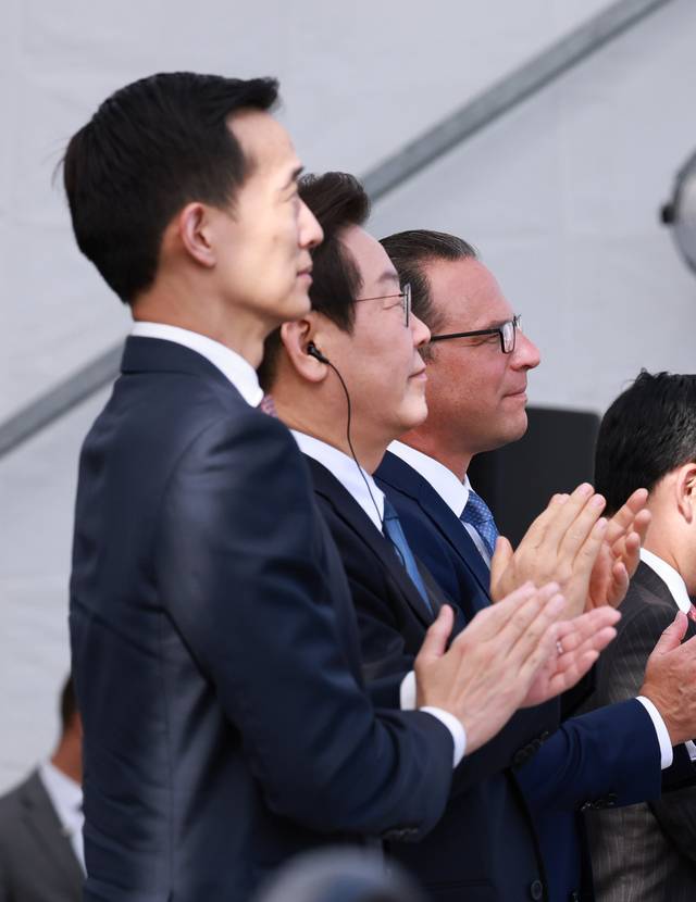 한화 필리조선소 선박 명명식 참석한 이재명 대통령. 연합뉴스