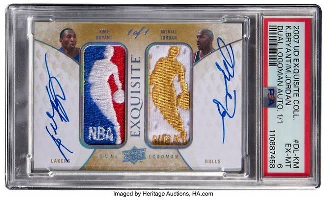조던과 브라이언트의 사인이 담긴 농구카드. 사진=헤리티지 옥션