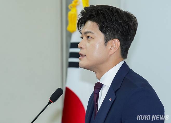 김용태 국민의힘 비상대책위원장이 지난 6월 30일 서울 여의도 국회에서 열린 퇴임 기자회견에서 발언하고 있다. 유희태 기자