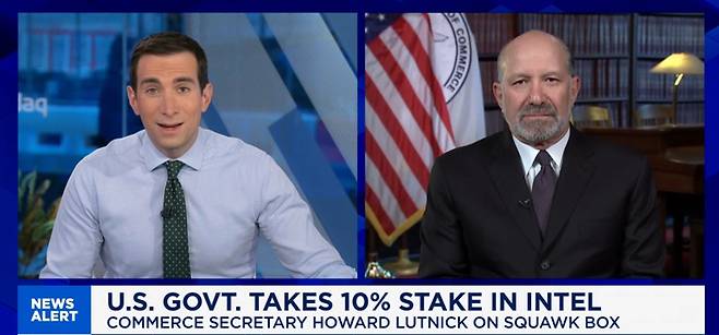 26일(현지시간) 미 CNBC 방송에 출연하고 있는 하워드 러트닉 미 상무 장관. <이미지=CNBC>