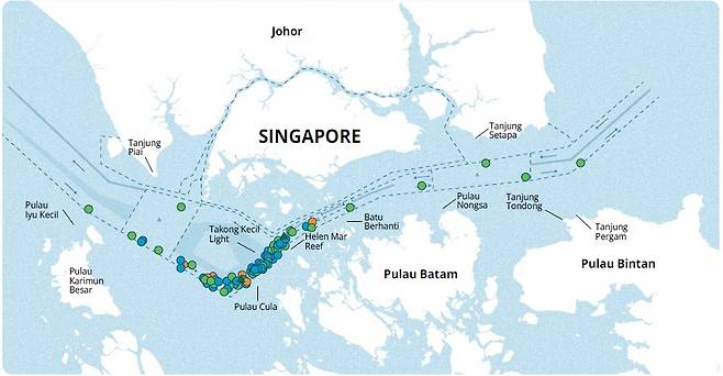 믈라카·싱가포르해협 해적 사건 급증…작년의 4배 아시아해적퇴치협정(ReCAAP) 해적정보공유센터(ISC)가 집계한 올해 상반기 믈라카(말라카)·싱가포르 해협 해적 사건 발생 장소.
[ReCAAP ISC 보고서 캡처. 재판매 및 DB 금지]