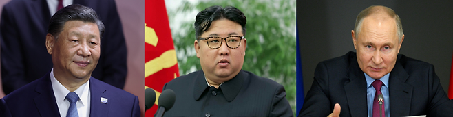 시진핑 중국 국가주석, 김정은 북한 국무위원장, 블라디미르 푸틴 러시아 대통령.  뉴스1
