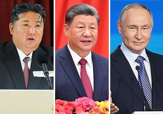 (왼쪽부터)북한의 김정은 국무위원장, 시진핑 중국 국가주석, 블라디미르 푸틴 러시아 대통령.뉴스1