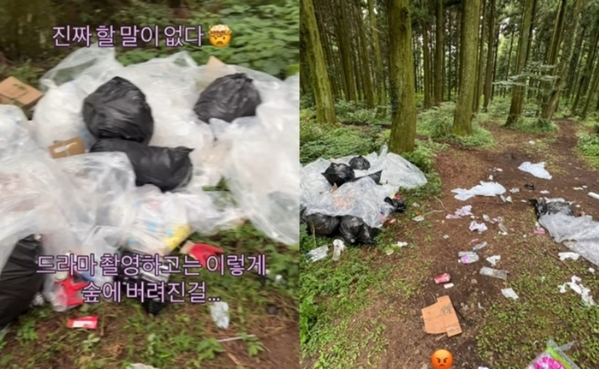 ‘현혹’ 제작사 쇼박스는 28일 제주도 촬영 현장에 쓰레기를 무단 투기한 것과 관련해 MK스포츠에 “촬영이 늦게 끝나 어둡다 보니 꼼꼼하게 현장 마무리를 하지 못했다”고 공식입자을 밝혔다. / 사진 = SNS