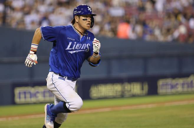 27일 두산과 원정에서 역대 최고령 1000득점을 달성한 삼성 강민호. 삼성