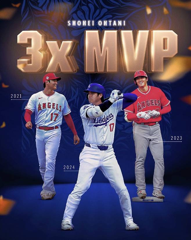 오타니는 3차례 MVP를 모두 만장일치로 차지했다. 사진=MLB 공식 X 계정