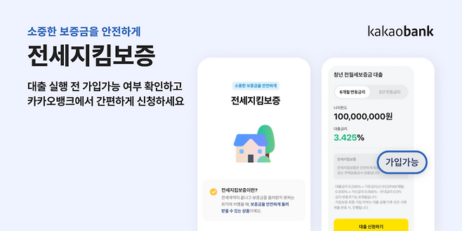 카카오뱅크가 한국주택금융공사(주금공, HF)과 협업해 ‘전세지킴보증’을 도입한다. ⓒ카카오뱅크