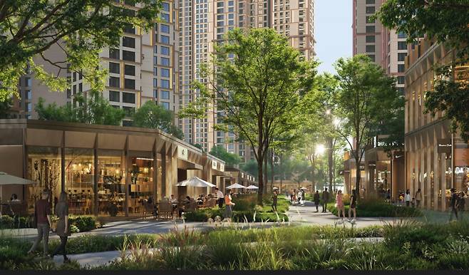 서울원 상업시설 투시도. HDC현대산업개발이 서울시 노원구 월계동 일원에 조성하는 서울원에는 웰니스 레지던스, 쇼핑몰과 스트리트몰, 프라임오피스, 글로벌 라이프 스타일 호텔 등이 예정되어 반경 1km 내에서 모든 삶의 요소를 누릴 수 있다. HDC현대산업개발 제공