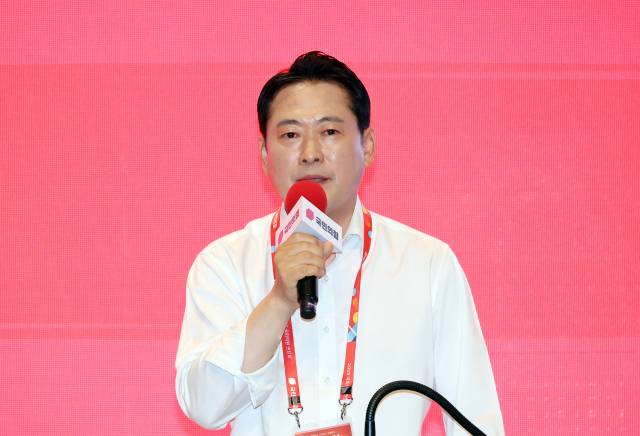 ▲국민의힘 장동혁 대표가 29일 인천국제공항공사 항공교육원에서 열린 2025 국민의힘 국회의원 연찬회에서 마무리 발언을 하고 있다. ⓒ연합뉴스
