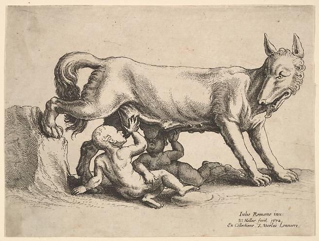 줄리오 로마노·벤체슬라우스 홀라르, 로물루스와 레무스, 1652, 10.9x14.6cm, 메트로폴리탄 미술관