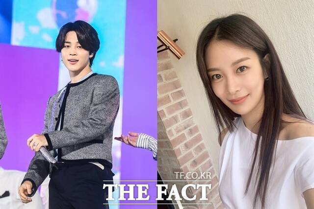 그룹 방탄소년단 소속사 빅히트 뮤직이 지민(왼쪽)과 배우 송다은과의 열애설과 관련해 "현재는 교제하는 사이가 아니다"라고 전했다. /더팩트 DB, 소셜 미디어 캡처