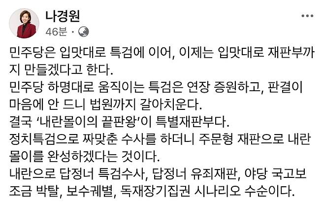 나경원 의원 페이스북 캡처.